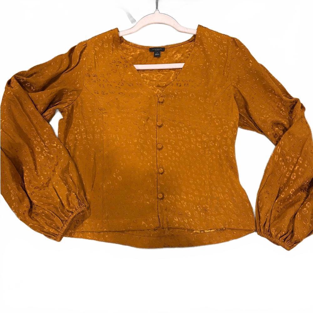 Ann Taylor Factory Gold Puff Sleeve Blouse